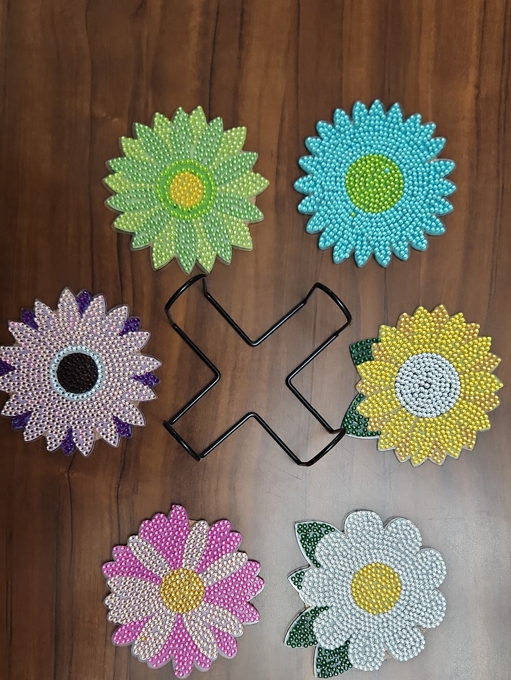 Diamond Paint Custom Flower Coasters With Cork Bottoms Set Of 6